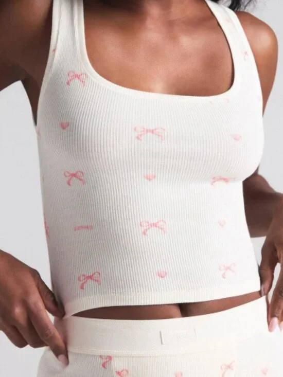 SKIMS Bow Print Cotton Rib Tank & Boxer Set NWOT Large - Picture 6 of 6